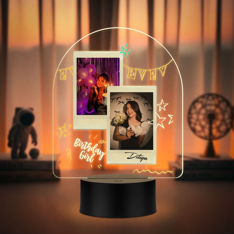 Personalized Happy Birthday Photo LED Table Lamp with Warm White Light Birthday Gift for Girlfriend, Wife, Sister, Friend